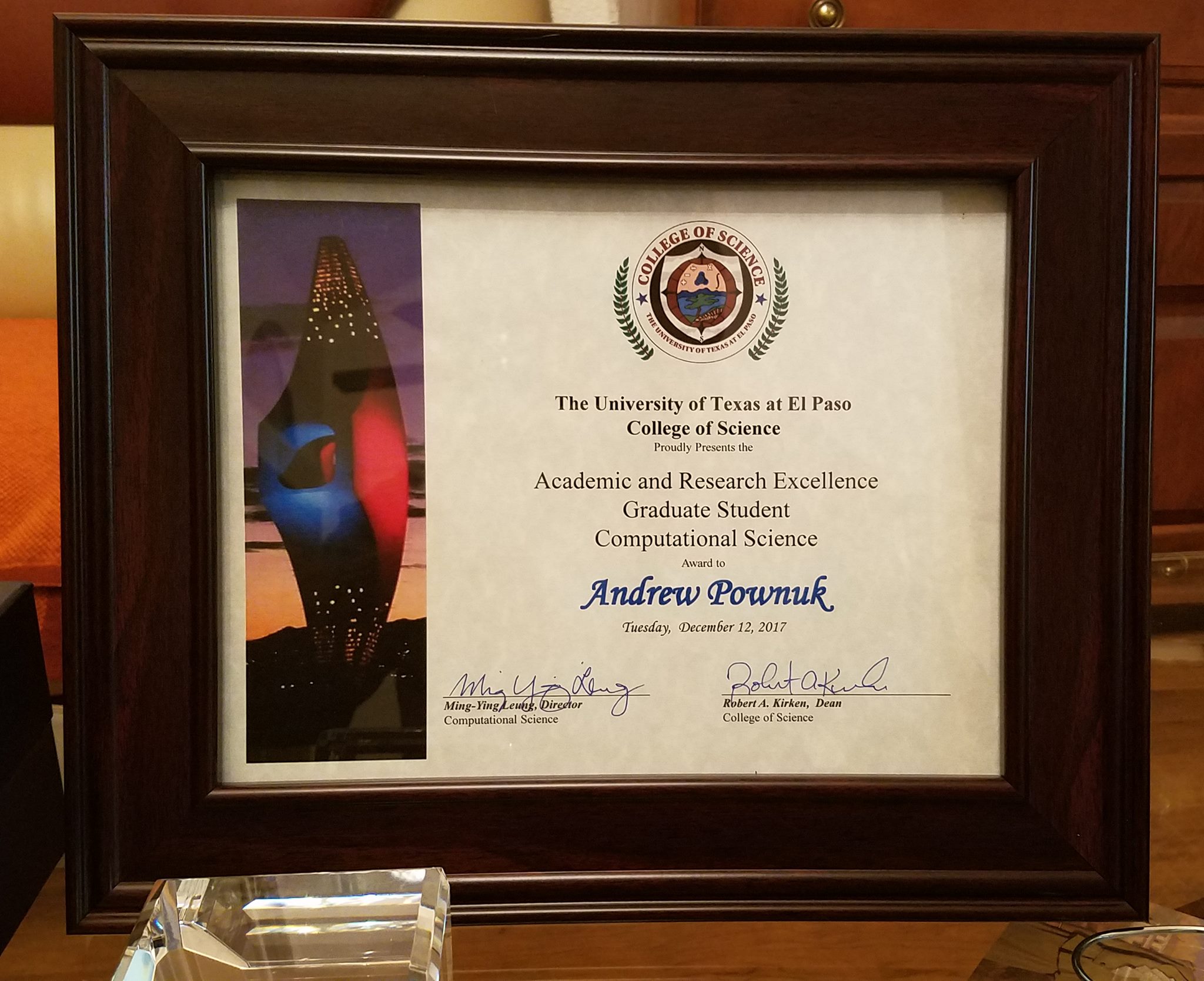 Academic and Research Excellence Aword, December 2017